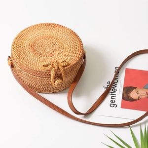 Hand Woven Rattan Straw Round Bag